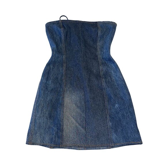 EB Denim Light Medium Wash Blue Strapless Mini Dress Women's X-Small XS